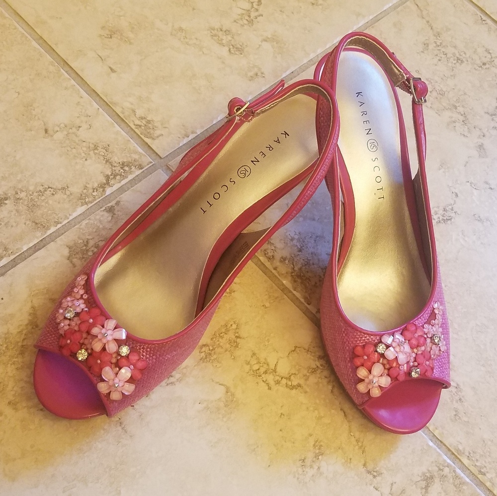 Karen Scott pink peep toe sling back pumps - Picture 5 of 8